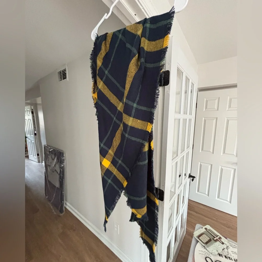 Plaid Navy and Yellow Scarf